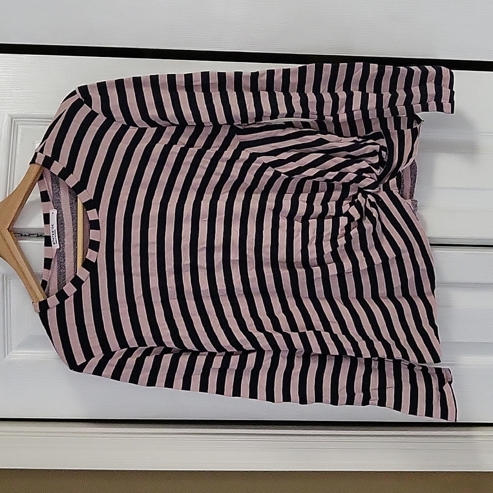 Pink and navy blue striped sweatshirt